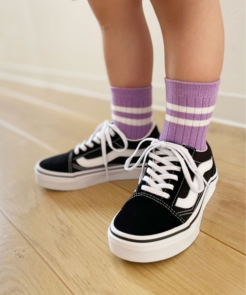 Bambin（ボンバン）の「【 Bambin / ボンバン 】 カラー ライン ソックス（ソックス/靴下・キッズ・ホワイト/ライトブルー/パープル/イエロー/オレンジ/ブルー/ライトグリーン/ブラック/ワイン/グレー・M/L）」の7枚目の写真