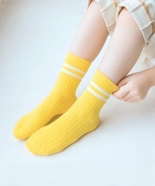 Bambin（ボンバン）の「【 Bambin / ボンバン 】 カラー ライン ソックス（ソックス/靴下・キッズ・ホワイト/ライトブルー/パープル/イエロー/オレンジ/ブルー/ライトグリーン/ブラック/ワイン/グレー・M/L）」の8枚目の写真