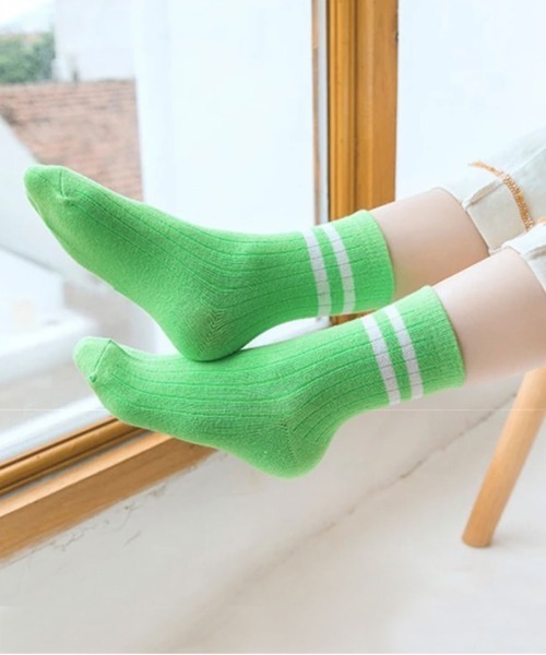 Bambin（ボンバン）の「【 Bambin / ボンバン 】 カラー ライン ソックス（ソックス/靴下・キッズ・ホワイト/ライトブルー/パープル/イエロー/オレンジ/ブルー/ライトグリーン/ブラック/ワイン/グレー・M/L）」の5枚目の写真