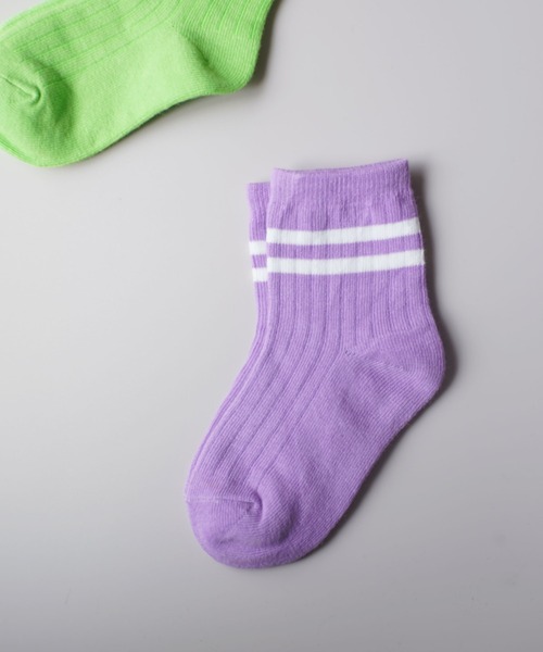 Bambin（ボンバン）の「【 Bambin / ボンバン 】 カラー ライン ソックス（ソックス/靴下・キッズ・ホワイト/ライトブルー/パープル/イエロー/オレンジ/ブルー/ライトグリーン/ブラック/ワイン/グレー・M/L）」の12枚目の写真