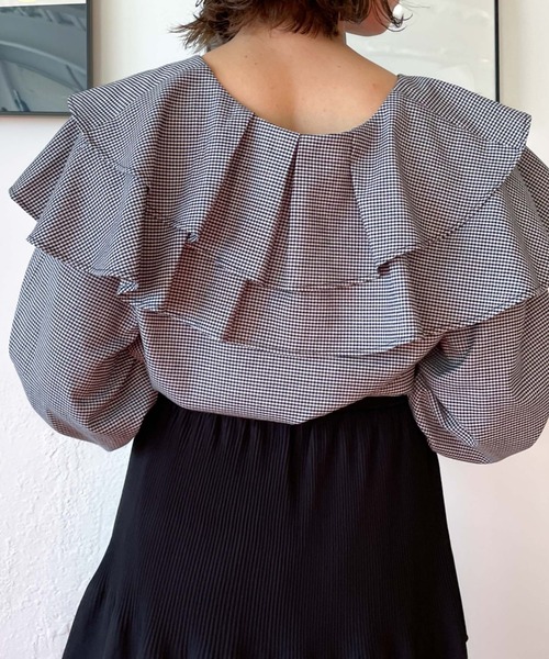 archives（アルシーヴ）の「ラッフルフリルチェックブラウス（シャツ/ブラウス・レディース・ブラック/ブラウン/グリーン・MEDIUM）」の6枚目の写真