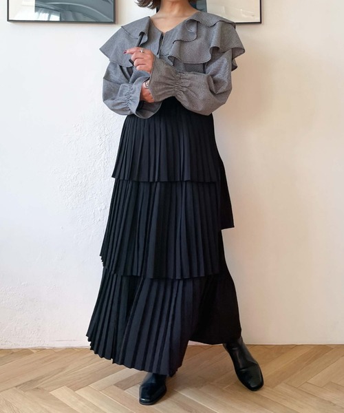 archives（アルシーヴ）の「ラッフルフリルチェックブラウス（シャツ/ブラウス・レディース・ブラック/ブラウン/グリーン・MEDIUM）」の7枚目の写真