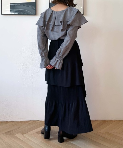 archives（アルシーヴ）の「ラッフルフリルチェックブラウス（シャツ/ブラウス・レディース・ブラック/ブラウン/グリーン・MEDIUM）」の8枚目の写真