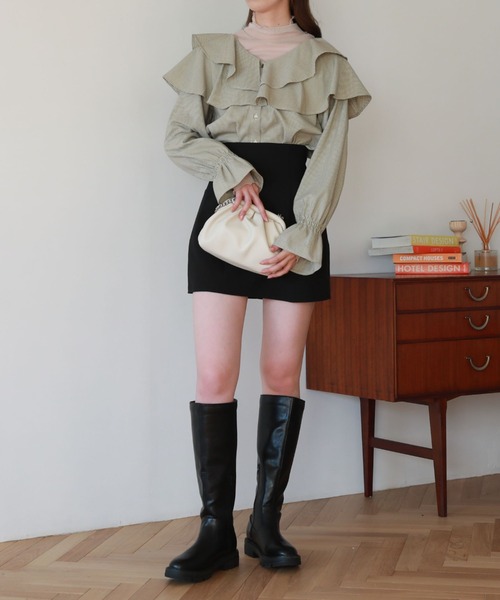 archives（アルシーヴ）の「ラッフルフリルチェックブラウス（シャツ/ブラウス・レディース・ブラック/ブラウン/グリーン・MEDIUM）」の14枚目の写真