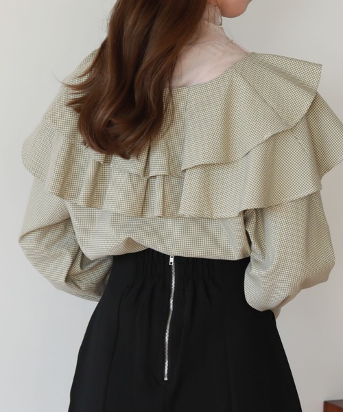 archives（アルシーヴ）の「ラッフルフリルチェックブラウス（シャツ/ブラウス・レディース・ブラック/ブラウン/グリーン・MEDIUM）」の12枚目の写真