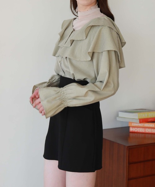 archives（アルシーヴ）の「ラッフルフリルチェックブラウス（シャツ/ブラウス・レディース・ブラック/ブラウン/グリーン・MEDIUM）」の13枚目の写真