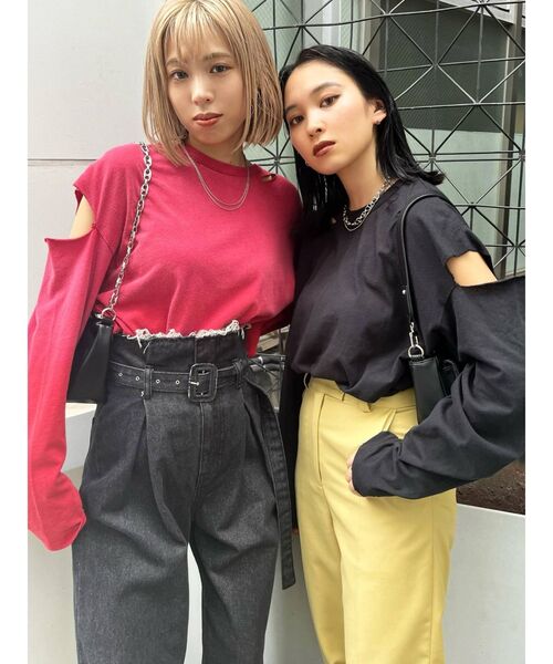 EMODA（エモダ）の「ビンテージクラッシュロングTシャツ（Tシャツ/カットソー・レディース・ホワイト/ブラック/レッド・FREE）」の10枚目の写真