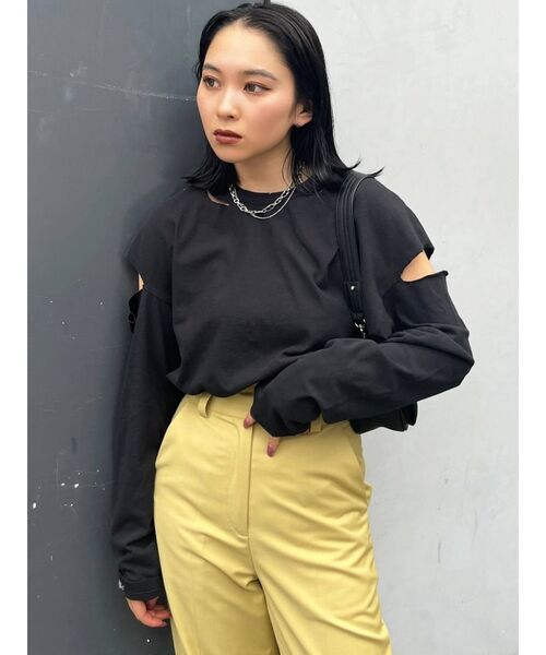 EMODA（エモダ）の「ビンテージクラッシュロングTシャツ（Tシャツ/カットソー・レディース・ホワイト/ブラック/レッド・FREE）」の14枚目の写真