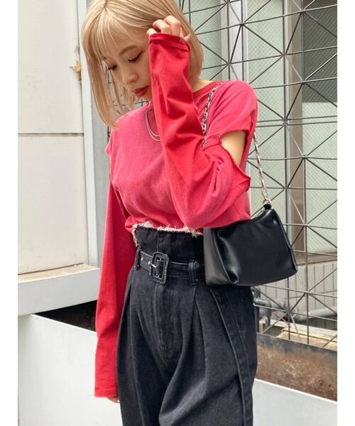 EMODA（エモダ）の「ビンテージクラッシュロングTシャツ（Tシャツ/カットソー・レディース・ホワイト/ブラック/レッド・FREE）」の19枚目の写真