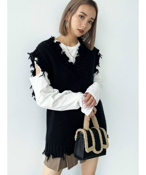 EMODA（エモダ）の「ビンテージクラッシュロングTシャツ（Tシャツ/カットソー・レディース・ホワイト/ブラック/レッド・FREE）」の16枚目の写真