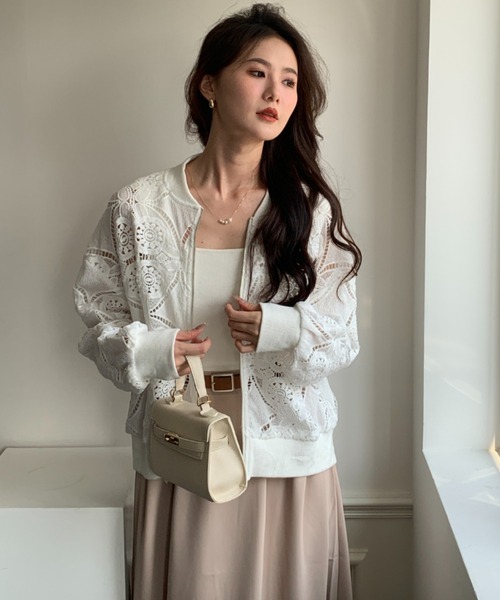 ECLIN（エクラン）の「総レースノーカラージャケット（ノーカラージャケット・レディース・ホワイト/ブラック・FREE）」の3枚目の写真