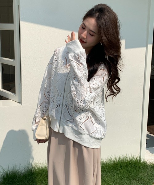 ECLIN（エクラン）の「総レースノーカラージャケット（ノーカラージャケット・レディース・ホワイト/ブラック・FREE）」の5枚目の写真