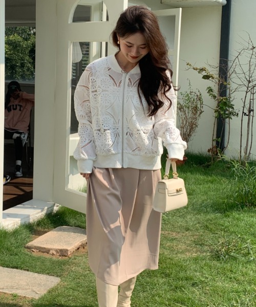 ECLIN（エクラン）の「総レースノーカラージャケット（ノーカラージャケット・レディース・ホワイト/ブラック・FREE）」の6枚目の写真