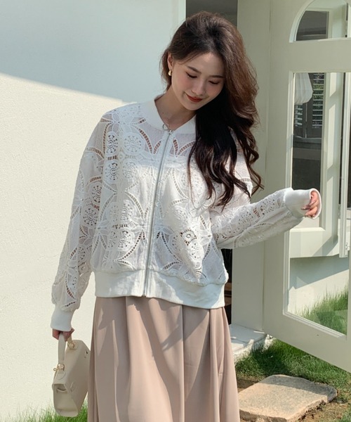 ECLIN（エクラン）の「総レースノーカラージャケット（ノーカラージャケット・レディース・ホワイト/ブラック・FREE）」の8枚目の写真