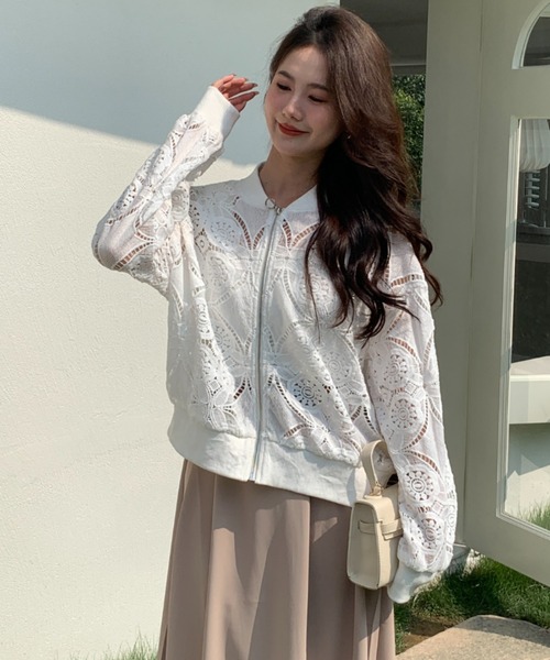 ECLIN（エクラン）の「総レースノーカラージャケット（ノーカラージャケット・レディース・ホワイト/ブラック・FREE）」の9枚目の写真