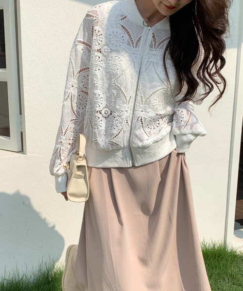 ECLIN（エクラン）の「総レースノーカラージャケット（ノーカラージャケット・レディース・ホワイト/ブラック・FREE）」の10枚目の写真