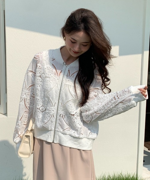 ECLIN（エクラン）の「総レースノーカラージャケット（ノーカラージャケット・レディース・ホワイト/ブラック・FREE）」の11枚目の写真