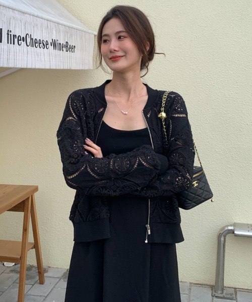 ECLIN（エクラン）の「総レースノーカラージャケット（ノーカラージャケット・レディース・ホワイト/ブラック・FREE）」の19枚目の写真