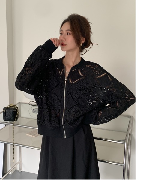 ECLIN（エクラン）の「総レースノーカラージャケット（ノーカラージャケット・レディース・ホワイト/ブラック・FREE）」の14枚目の写真