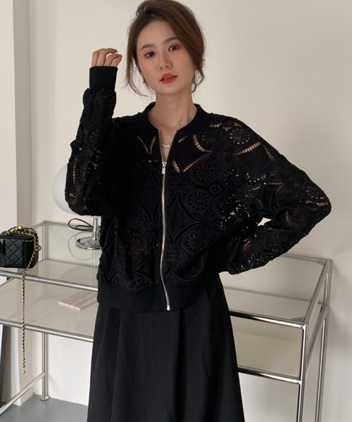 ECLIN（エクラン）の「総レースノーカラージャケット（ノーカラージャケット・レディース・ホワイト/ブラック・FREE）」の15枚目の写真