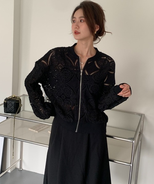 ECLIN（エクラン）の「総レースノーカラージャケット（ノーカラージャケット・レディース・ホワイト/ブラック・FREE）」の16枚目の写真