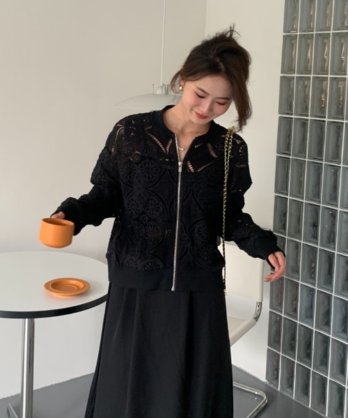 ECLIN（エクラン）の「総レースノーカラージャケット（ノーカラージャケット・レディース・ホワイト/ブラック・FREE）」の22枚目の写真