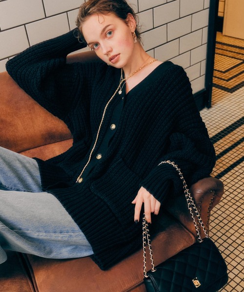 AMERICAN HOLIC（アメリカンホリック）の「ざっくりニットカーディガン（カーディガン/ボレロ・レディース・ライトグレー/ブラック/イエロー/グリーン・L/M）」の2枚目の写真