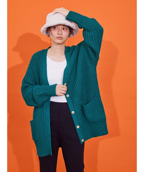 AMERICAN HOLIC（アメリカンホリック）の「ざっくりニットカーディガン（カーディガン/ボレロ・レディース・ライトグレー/ブラック/イエロー/グリーン・L/M）」の5枚目の写真