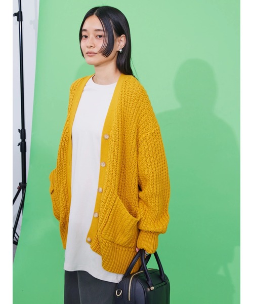 AMERICAN HOLIC（アメリカンホリック）の「ざっくりニットカーディガン（カーディガン/ボレロ・レディース・ライトグレー/ブラック/イエロー/グリーン・L/M）」の14枚目の写真