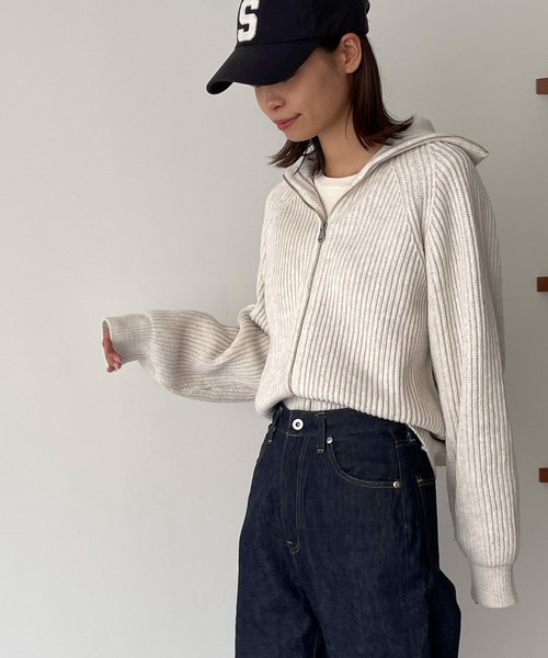CANAL JEAN(キャナルジーン)の「El mar(エルマール) ジップアップニットカーディガン(カーディガン/ボレロ・レディース・クリーム/ブルー/グレー・ONE SIZE)」の11枚目の写真