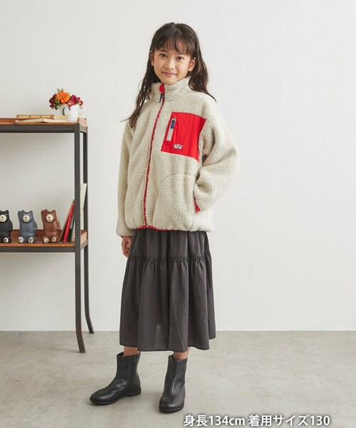 coen（コーエン）の「[洗える]ボアスタンドジップジャケット（ブルゾン・キッズ・グレー/オフホワイト・110/100/120/130/140/150）」の4枚目の写真