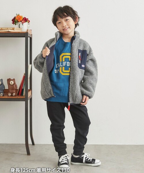 coen（コーエン）の「[洗える]ボアスタンドジップジャケット（ブルゾン・キッズ・グレー/オフホワイト・110/100/120/130/140/150）」の9枚目の写真