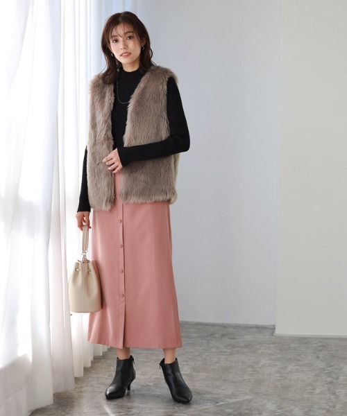 Pierrot（ピエロ）の「裏微起毛ボタンスカート（スカート・レディース・ブラック/ピンク/ネイビー・M/L/PM）」の4枚目の写真