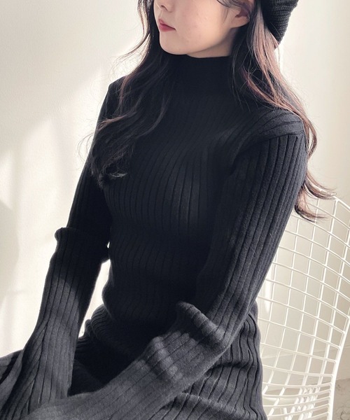 Heather（ヘザー）の「袖フレアピタニットワンピース　182345（ワンピース・レディース・オフホワイト/ブラック/グレー/ピンク/グレー系/ブルー/アイボリー・FREE）」の15枚目の写真