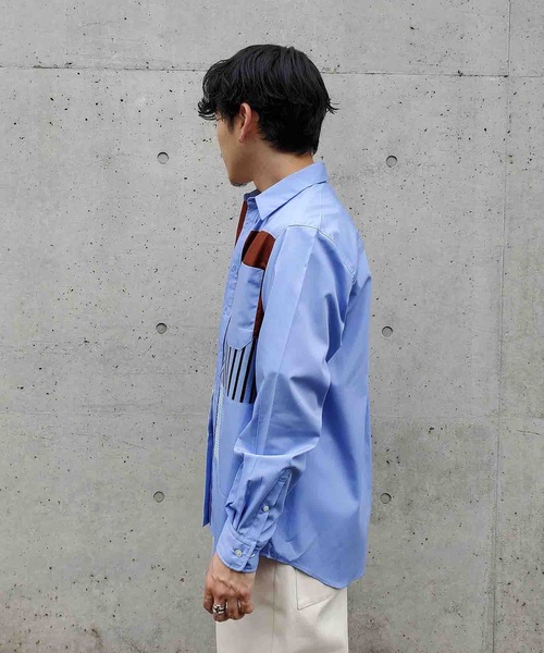 Coohem（コーヘン）の「【COOHEM / コーヘン】KNIT PATCHWORK SHIRT / ニットパッチワークシャツ（シャツ/ブラウス・メンズ・ブルー・L）」の6枚目の写真