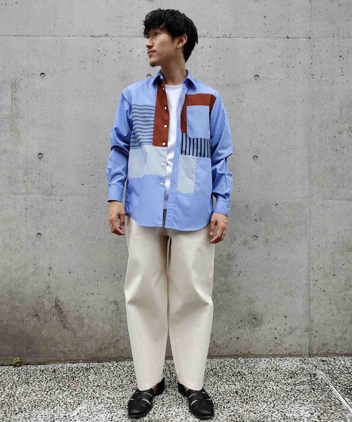 Coohem（コーヘン）の「【COOHEM / コーヘン】KNIT PATCHWORK SHIRT / ニットパッチワークシャツ（シャツ/ブラウス・メンズ・ブルー・L）」の7枚目の写真