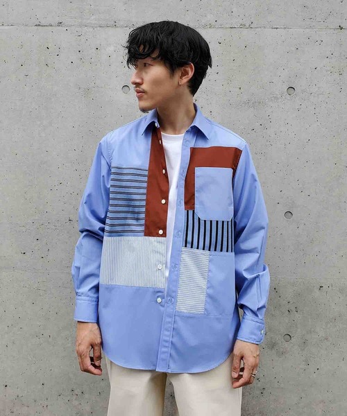 Coohem（コーヘン）の「【COOHEM / コーヘン】KNIT PATCHWORK SHIRT / ニットパッチワークシャツ（シャツ/ブラウス・メンズ・ブルー・L）」の5枚目の写真