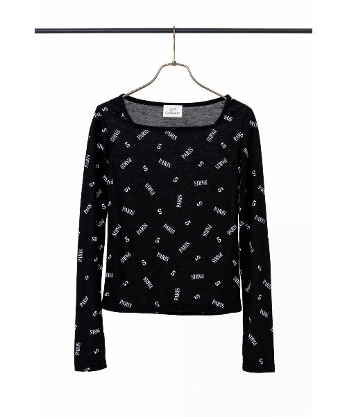 Soir,5 COCOTTE PARIS（ソワールイブニングココットパリ）の「シアー総柄ロゴトップス（Tシャツ/カットソー・レディース・ホワイト/ブラック・FREE）」の6枚目の写真