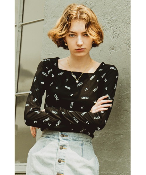 Soir,5 COCOTTE PARIS（ソワールイブニングココットパリ）の「シアー総柄ロゴトップス（Tシャツ/カットソー・レディース・ホワイト/ブラック・FREE）」の10枚目の写真