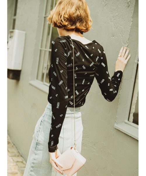 Soir,5 COCOTTE PARIS（ソワールイブニングココットパリ）の「シアー総柄ロゴトップス（Tシャツ/カットソー・レディース・ホワイト/ブラック・FREE）」の13枚目の写真