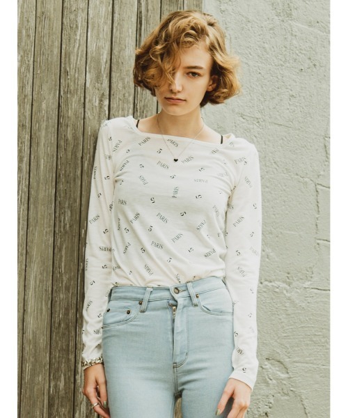 Soir,5 COCOTTE PARIS（ソワールイブニングココットパリ）の「シアー総柄ロゴトップス（Tシャツ/カットソー・レディース・ホワイト/ブラック・FREE）」の14枚目の写真