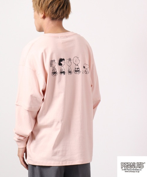 PEANUTS(ピーナッツ)の「PEANUTS スヌーピー レイヤード BIGロングスリーブTシャツ(Tシャツ/カットソー・メンズ・カーキ/ベージュ/ネイビー/ブラウン/オフホワイト/ピンクベージュ・L/M)」の6枚目の写真