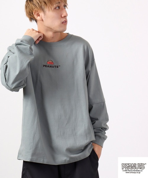 PEANUTS(ピーナッツ)の「PEANUTS スヌーピー レイヤード BIGロングスリーブTシャツ(Tシャツ/カットソー・メンズ・カーキ/ベージュ/ネイビー/ブラウン/オフホワイト/ピンクベージュ・L/M)」の20枚目の写真