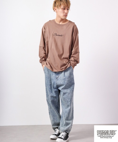 PEANUTS(ピーナッツ)の「PEANUTS スヌーピー レイヤード BIGロングスリーブTシャツ(Tシャツ/カットソー・メンズ・カーキ/ベージュ/ネイビー/ブラウン/オフホワイト/ピンクベージュ・L/M)」の14枚目の写真