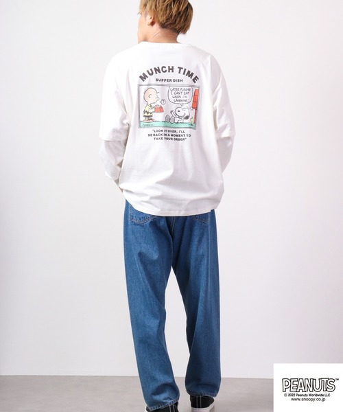 PEANUTS(ピーナッツ)の「PEANUTS スヌーピー レイヤード BIGロングスリーブTシャツ(Tシャツ/カットソー・メンズ・カーキ/ベージュ/ネイビー/ブラウン/オフホワイト/ピンクベージュ・L/M)」の10枚目の写真