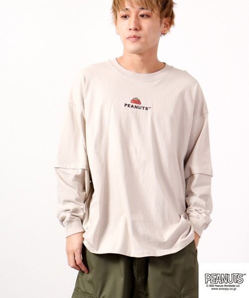 PEANUTS(ピーナッツ)の「PEANUTS スヌーピー レイヤード BIGロングスリーブTシャツ(Tシャツ/カットソー・メンズ・カーキ/ベージュ/ネイビー/ブラウン/オフホワイト/ピンクベージュ・L/M)」の15枚目の写真