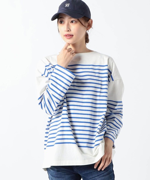 Grand PARK（グランドパーク）の「パネル切替　バスクボーダーロンT（Tシャツ/カットソー・レディース・レッド/ブルー/ブラック・FREE）」の3枚目の写真