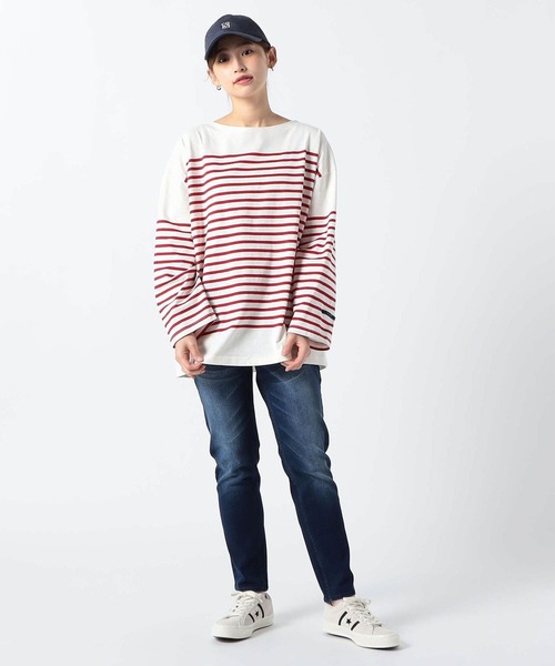 Grand PARK（グランドパーク）の「パネル切替　バスクボーダーロンT（Tシャツ/カットソー・レディース・レッド/ブルー/ブラック・FREE）」の13枚目の写真