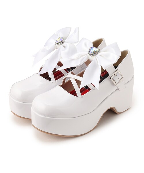 cs T&P(シーエスティーアンドピー)の「ビジューリボン付き2WAY厚底パンプス(パンプス・レディース・レッド系3/ホワイト系2/ブラック系1/ブラック・M/S/L/LL)」の5枚目の写真