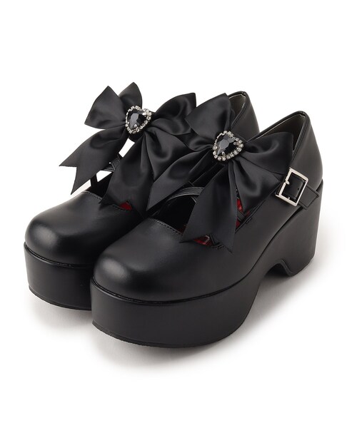 cs T&P(シーエスティーアンドピー)の「ビジューリボン付き2WAY厚底パンプス(パンプス・レディース・レッド系3/ホワイト系2/ブラック系1/ブラック・M/S/L/LL)」の6枚目の写真